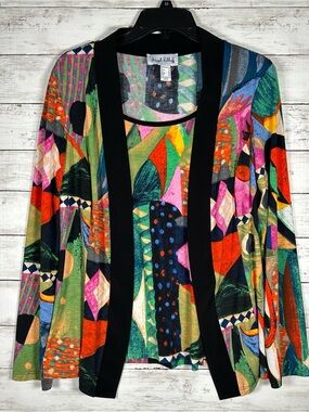 Joseph Ribkoff Abstract Tunic Top Artsy Easywear Travel 2 In 1 Jacket Top Sz 10